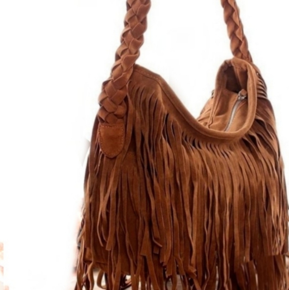 NEW Vegan Suede Boho/ hobo Fringe Crossbody Purse